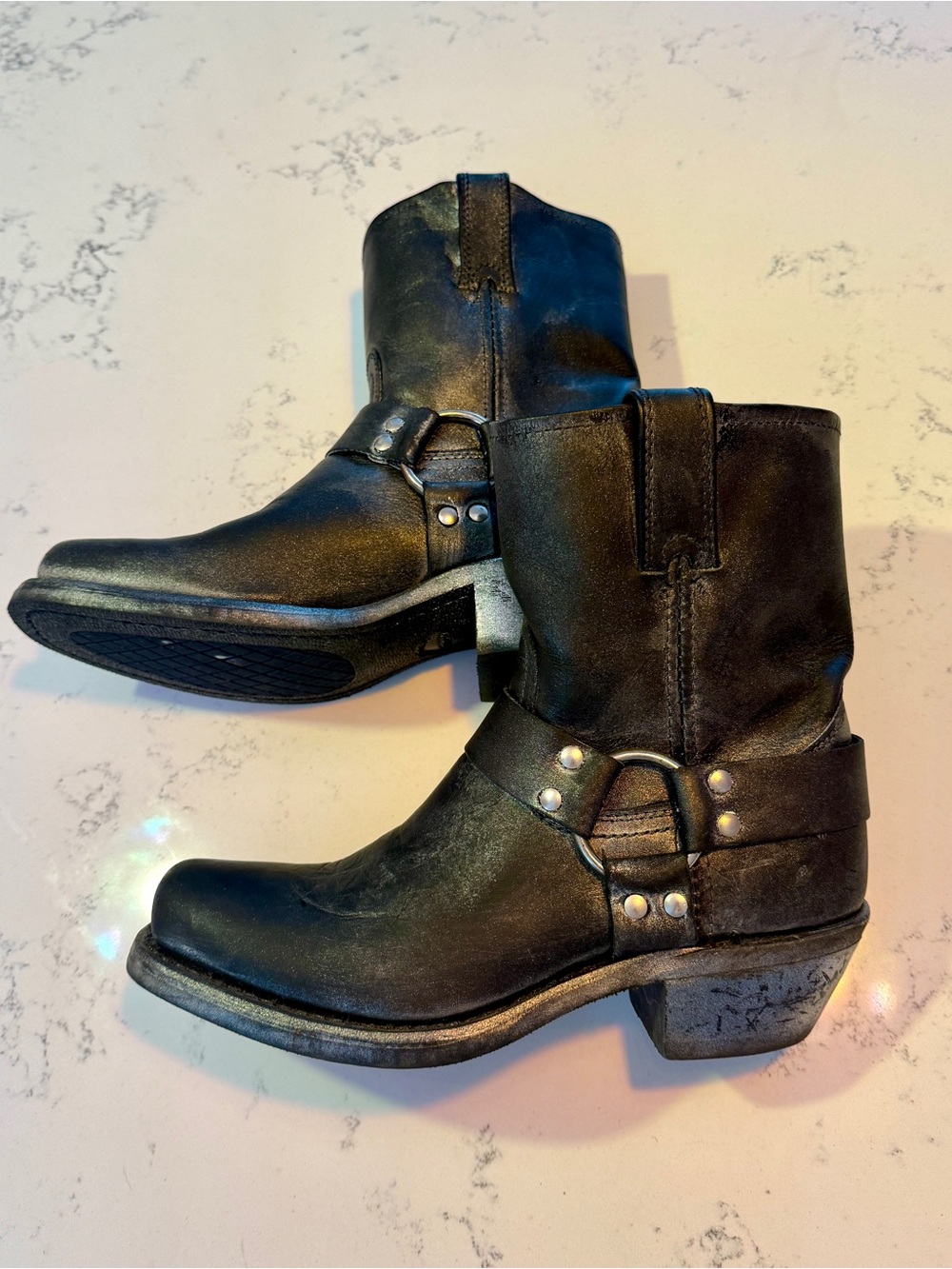 Women’s Frye Harness 8R boots black and metallic silver 8.5 engineer campus - Picture 2 of 9